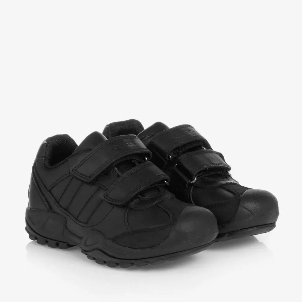 Boys Black Leather Trainers