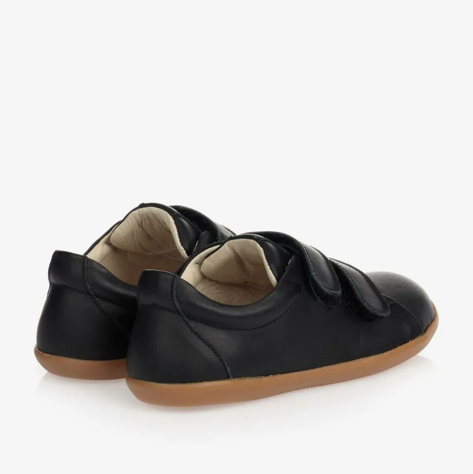 Boys Black Leather Velcro Trainers