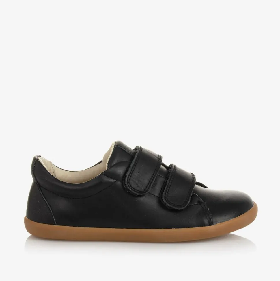Boys Black Leather Velcro Trainers