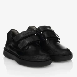 Boys Black Leather Velcro Shoes