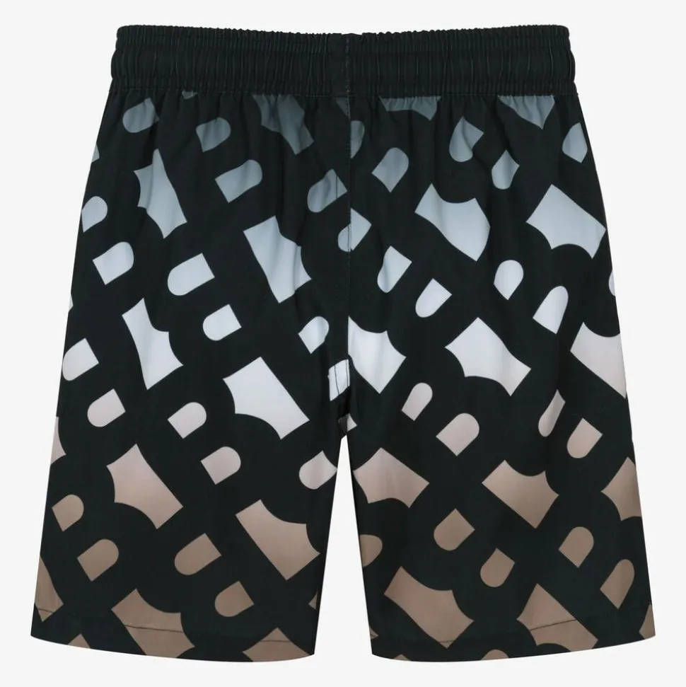 Boys Black Monogram Swim Shorts