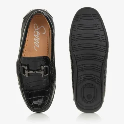 Boys Black Patent Horsebit Loafers
