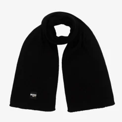 Boys Black Ribbed Knit Scarf