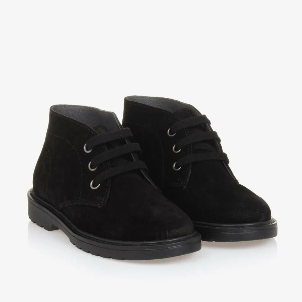 Boys Black Suede Leather Ankle Boot