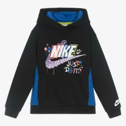 Boys Black Swoosh Logo Cotton Hoodie