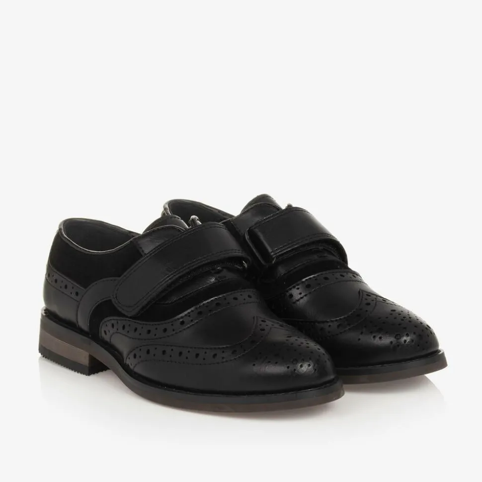 Boys Black Velcro Brogues