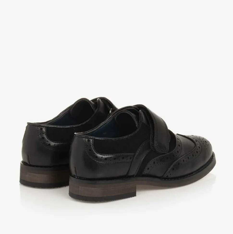 Boys Black Velcro Brogues