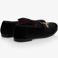 Boys Black Velvet Bee Shoes