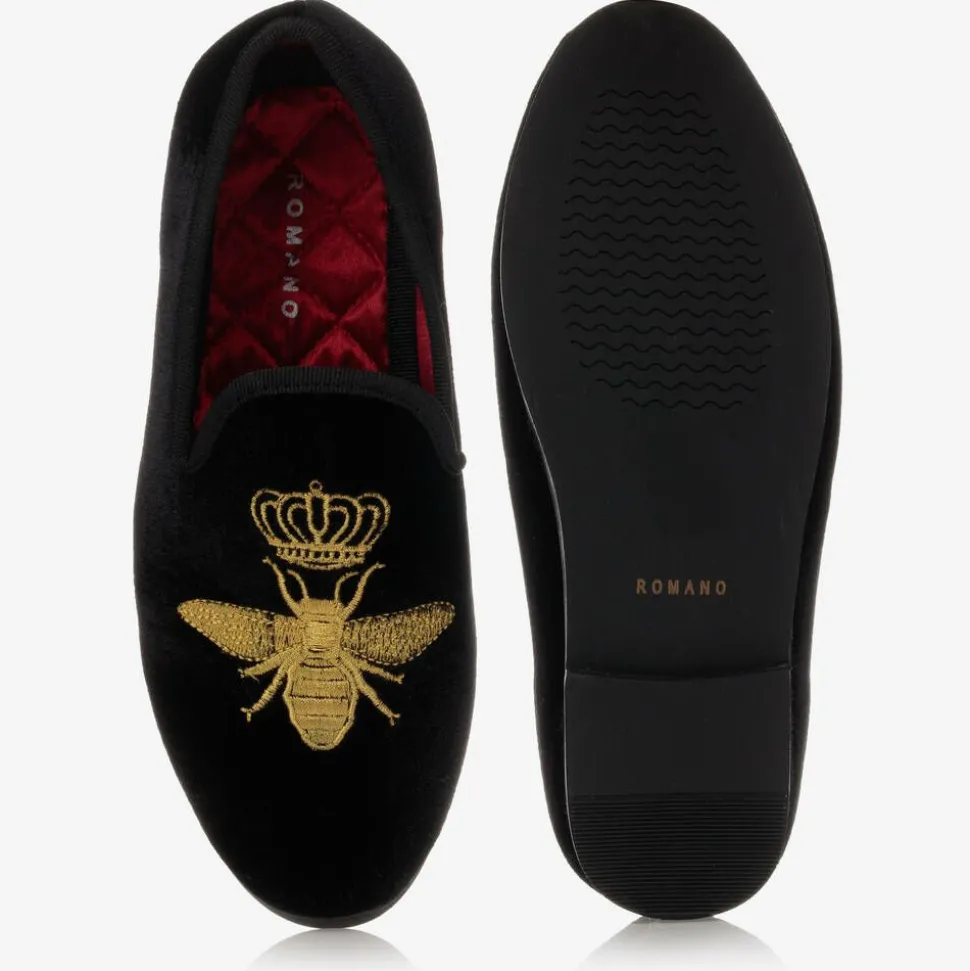 Boys Black Velvet Bee Shoes