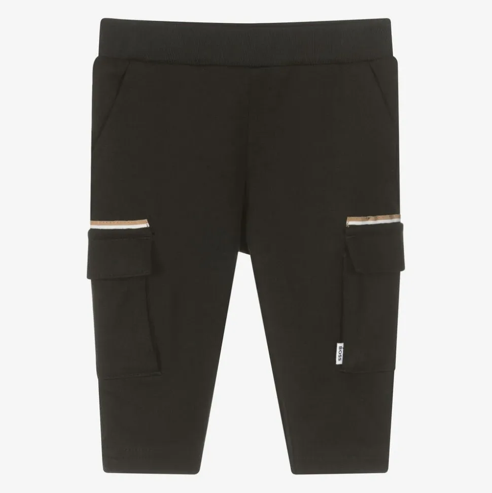 Boys Black Viscose Cargo Trousers
