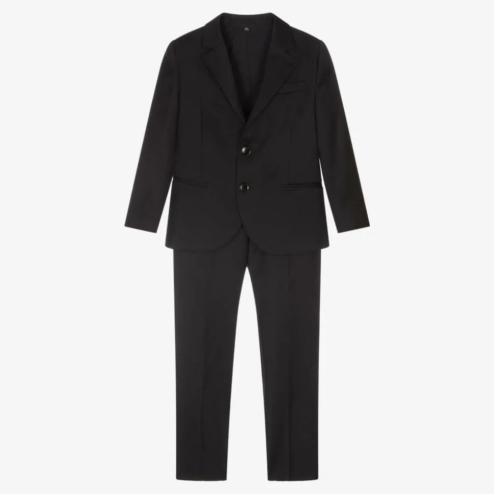 Boys Black Wool Single-Breasted Suit