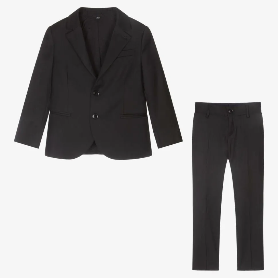 Boys Black Wool Single-Breasted Suit