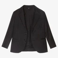 Boys Black Wool Single-Breasted Suit