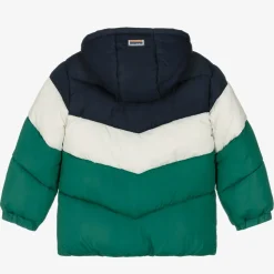 Boys Blue & Green Colourblock Puffer Coat
