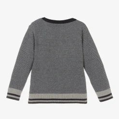 Boys Blue & Grey Cotton Knit Jumper