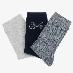 Boys Blue & Grey Cotton Socks (3 Pack)