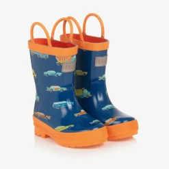Boys Blue & Orange Car Rain Boots