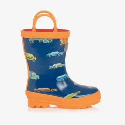 Boys Blue & Orange Car Rain Boots