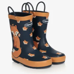 Boys Blue & Orange Fox Rain Boots