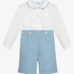 Boys Blue & White Cotton Buster Suit