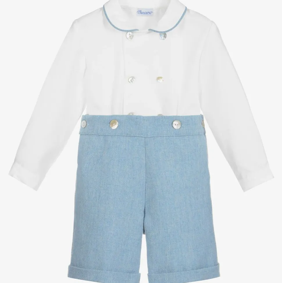 Boys Blue & White Cotton Buster Suit