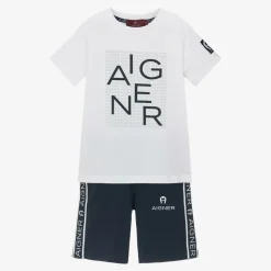 Boys Blue & White Cotton Shorts Set