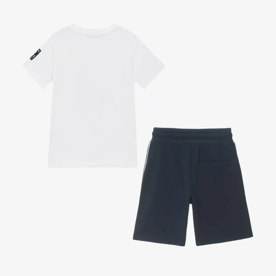 Boys Blue & White Cotton Shorts Set