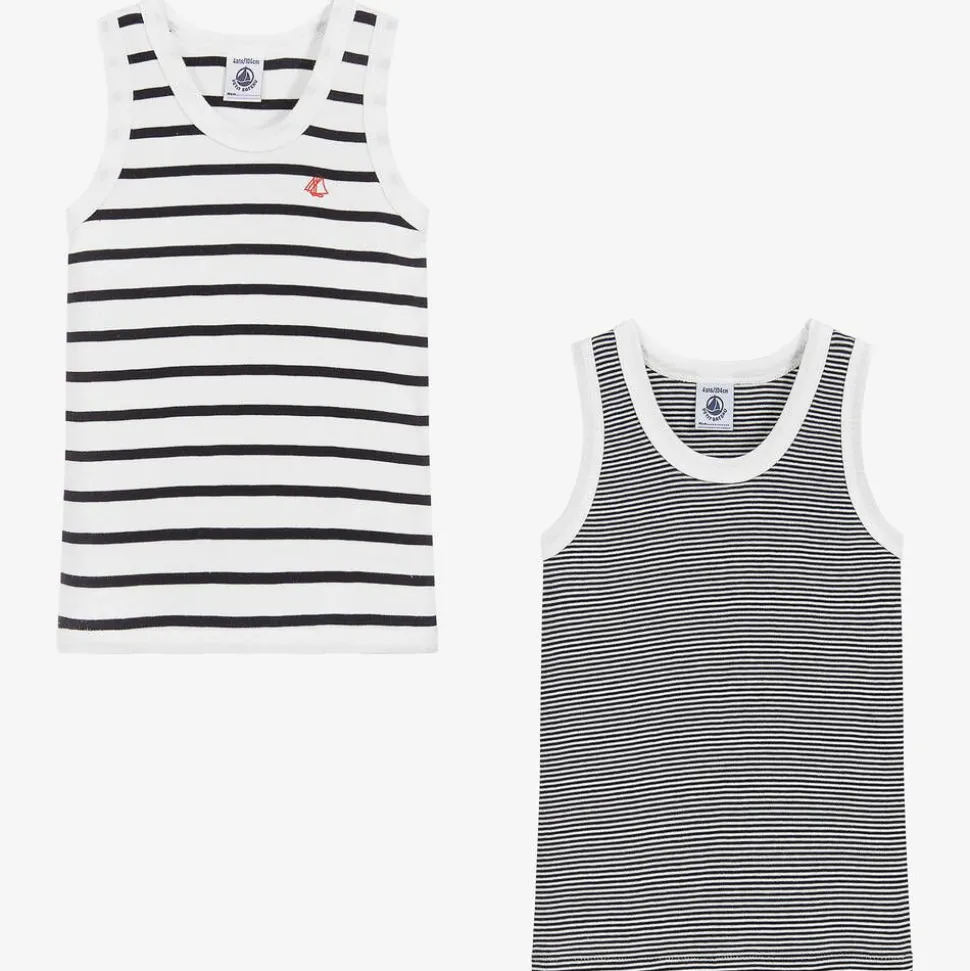 Boys Blue & White Cotton Vests (2 Pack)