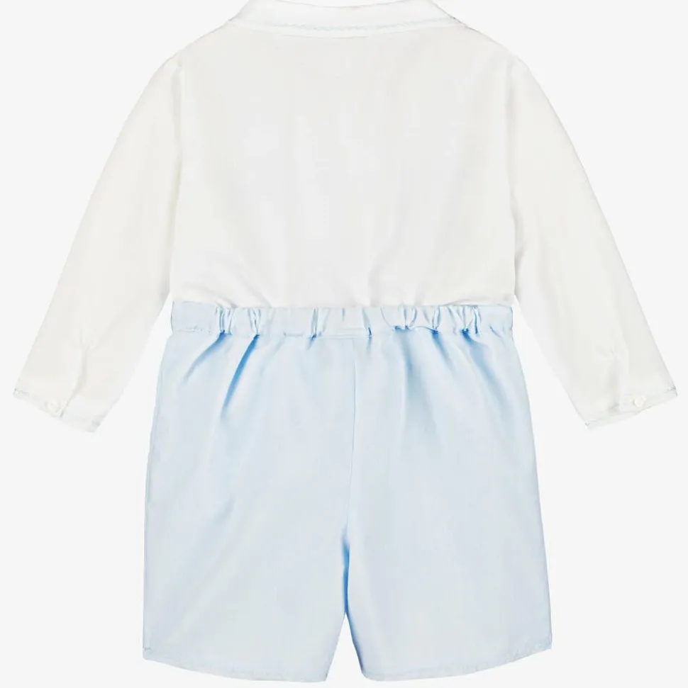 Boys Blue & White Hand-Smocked Buster Suit