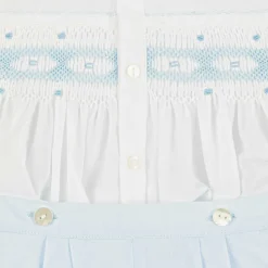 Boys Blue & White Hand-Smocked Buster Suit