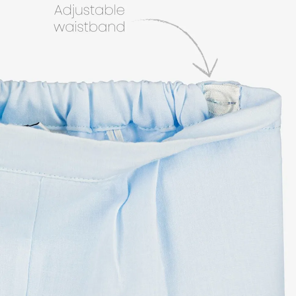 Boys Blue & White Hand-Smocked Buster Suit