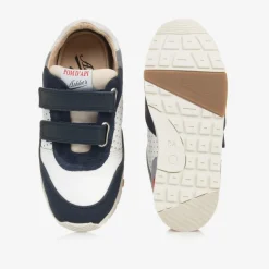 Boys Blue & White Leather Trainers
