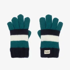 Boys Blue & White Striped Knitted Gloves