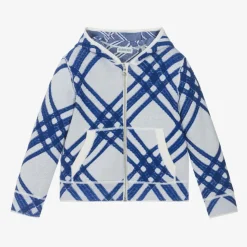Boys Blue Check Wool Zip-Up Hoodie