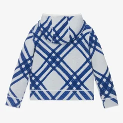 Boys Blue Check Wool Zip-Up Hoodie