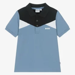 Boys Blue Colour Block Cotton Polo Shirt