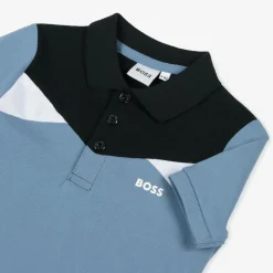 Boys Blue Colour Block Cotton Polo Shirt