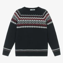 Boys Blue Cotton & Wool Knit Sweater