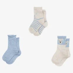 Boys Blue Cotton Bear Socks (3 Pack)