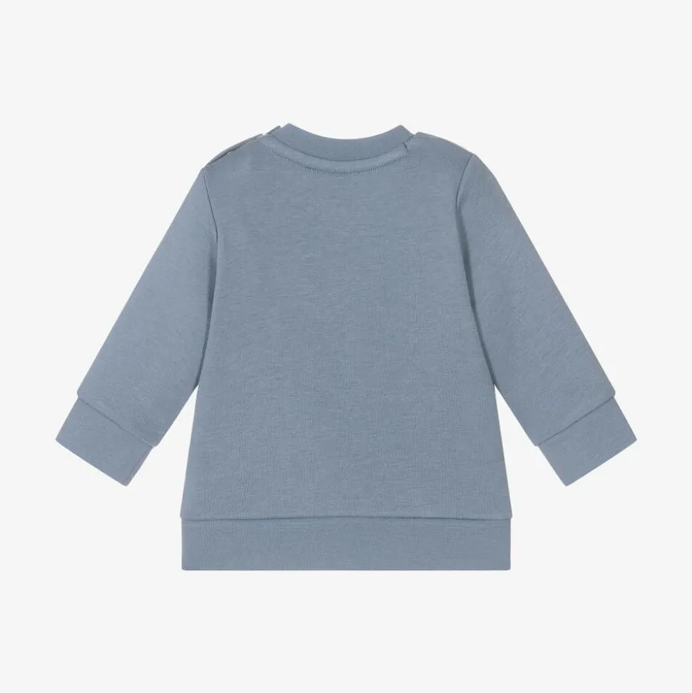 Boys Blue Cotton BOSS 1977 Logo Sweatshirt