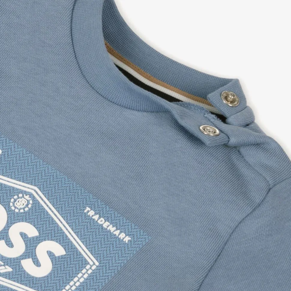 Boys Blue Cotton BOSS 1977 Logo Sweatshirt
