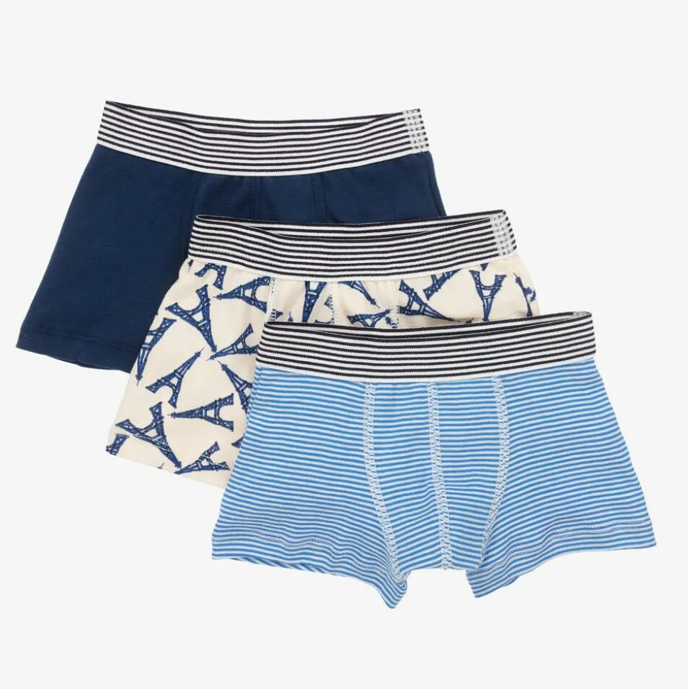 Boys Blue Cotton Boxer Shorts (3 Pack)