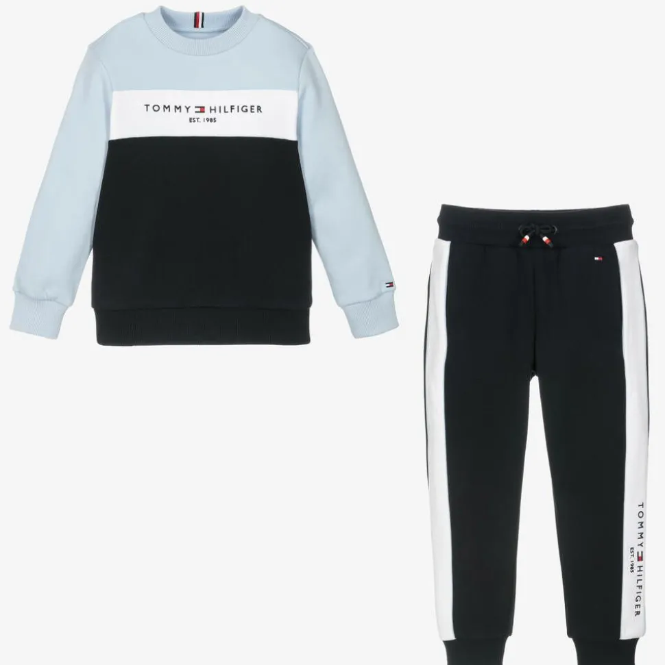 Boys Blue Cotton Colourblock Tracksuit