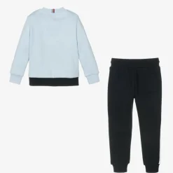 Boys Blue Cotton Colourblock Tracksuit