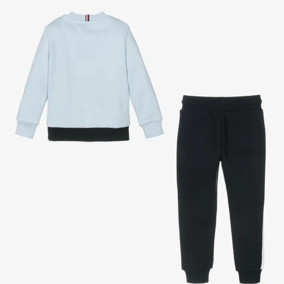 Boys Blue Cotton Colourblock Tracksuit
