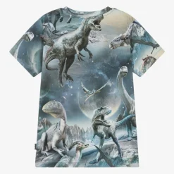 Boys Blue Cotton Dinosaur Print T-Shirt