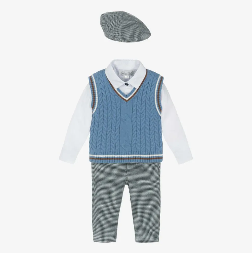 Boys Blue Cotton Dogtooth Trouser Set