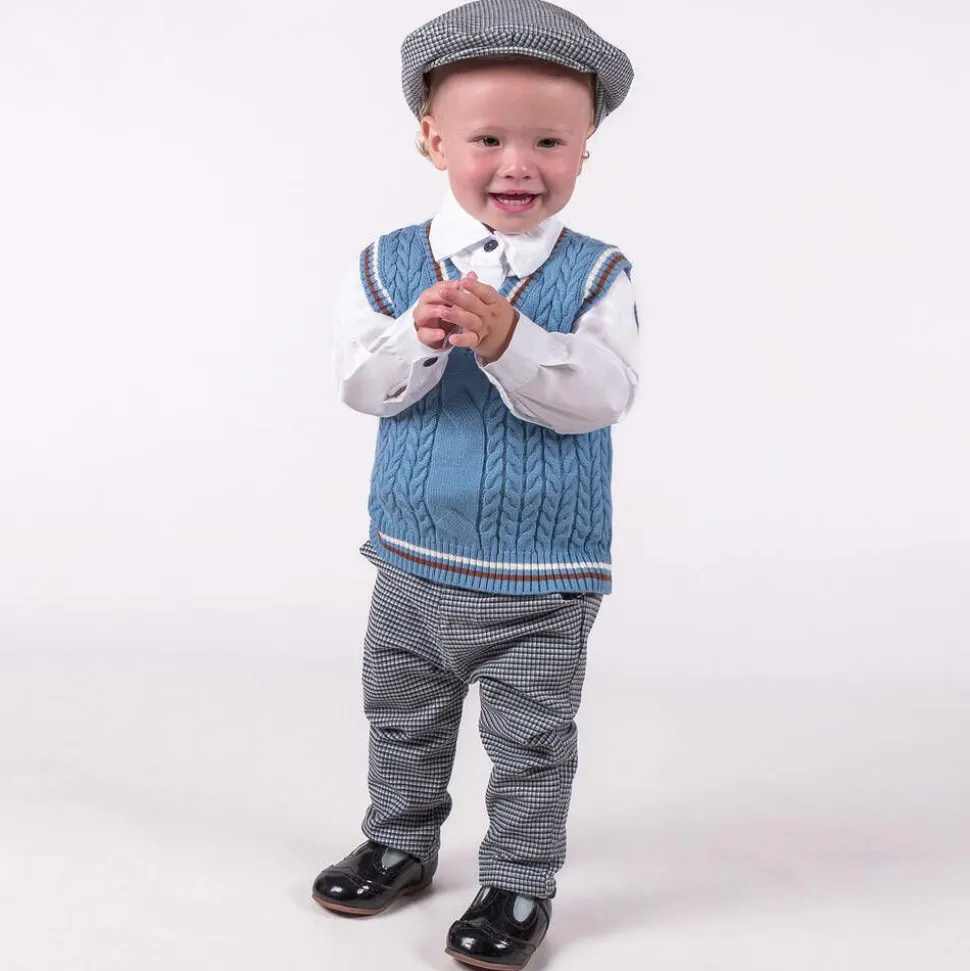 Boys Blue Cotton Dogtooth Trouser Set