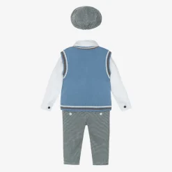 Boys Blue Cotton Dogtooth Trouser Set