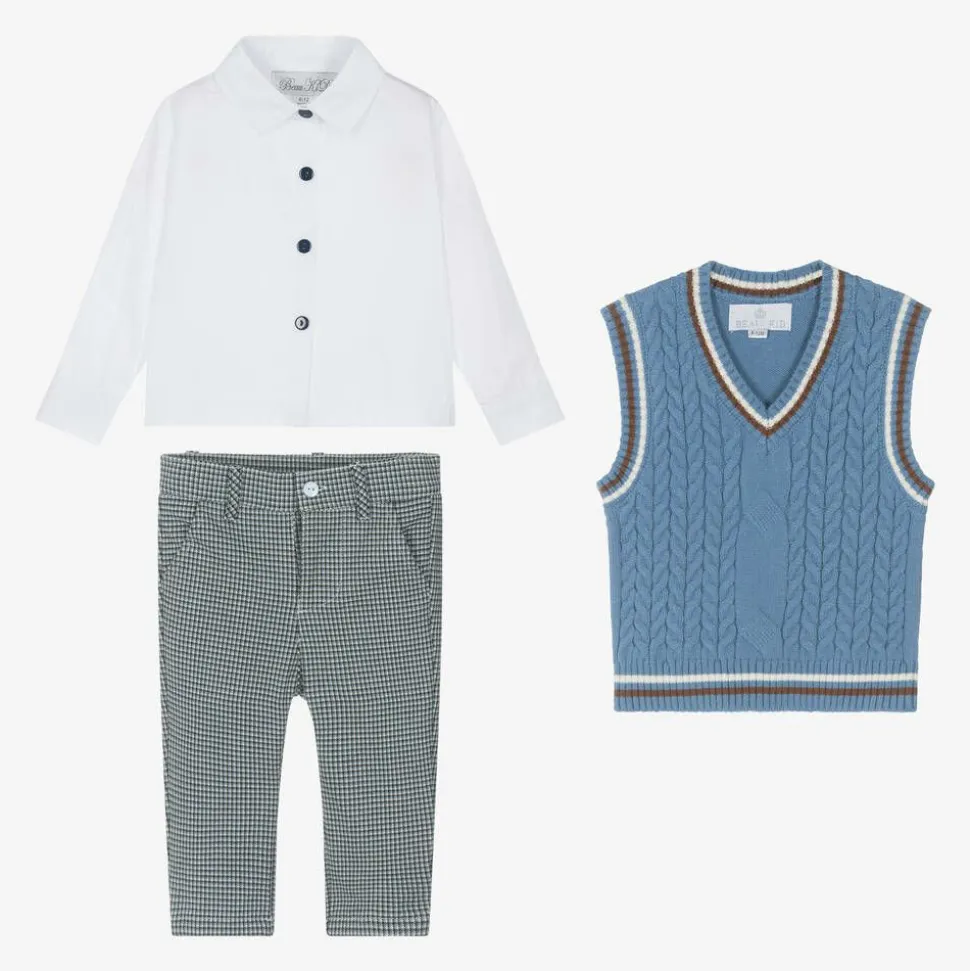 Boys Blue Cotton Dogtooth Trouser Set